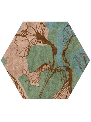 Cala Lily Hexagon Hand Tufted Bamboo Silk custom handmade rug