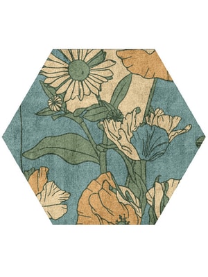 Day Lily Hexagon Hand Tufted Bamboo Silk custom handmade rug