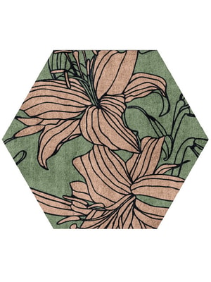 Hippeastrum Hexagon Hand Tufted Bamboo Silk custom handmade rug