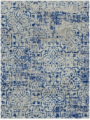 Indigo Stamp Rectangle Hand Knotted Bamboo Silk custom handmade rug