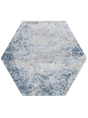 Periwrinkle Hexagon Hand Knotted Bamboo Silk custom handmade rug