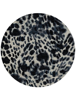 Snow Leopard Round Hand Knotted Bamboo Silk custom handmade rug