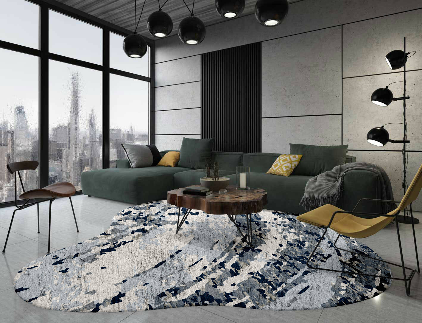 Air Currents Surface Art Splash Hand Knotted Bamboo Silk Custom Rug by Rug Artisan