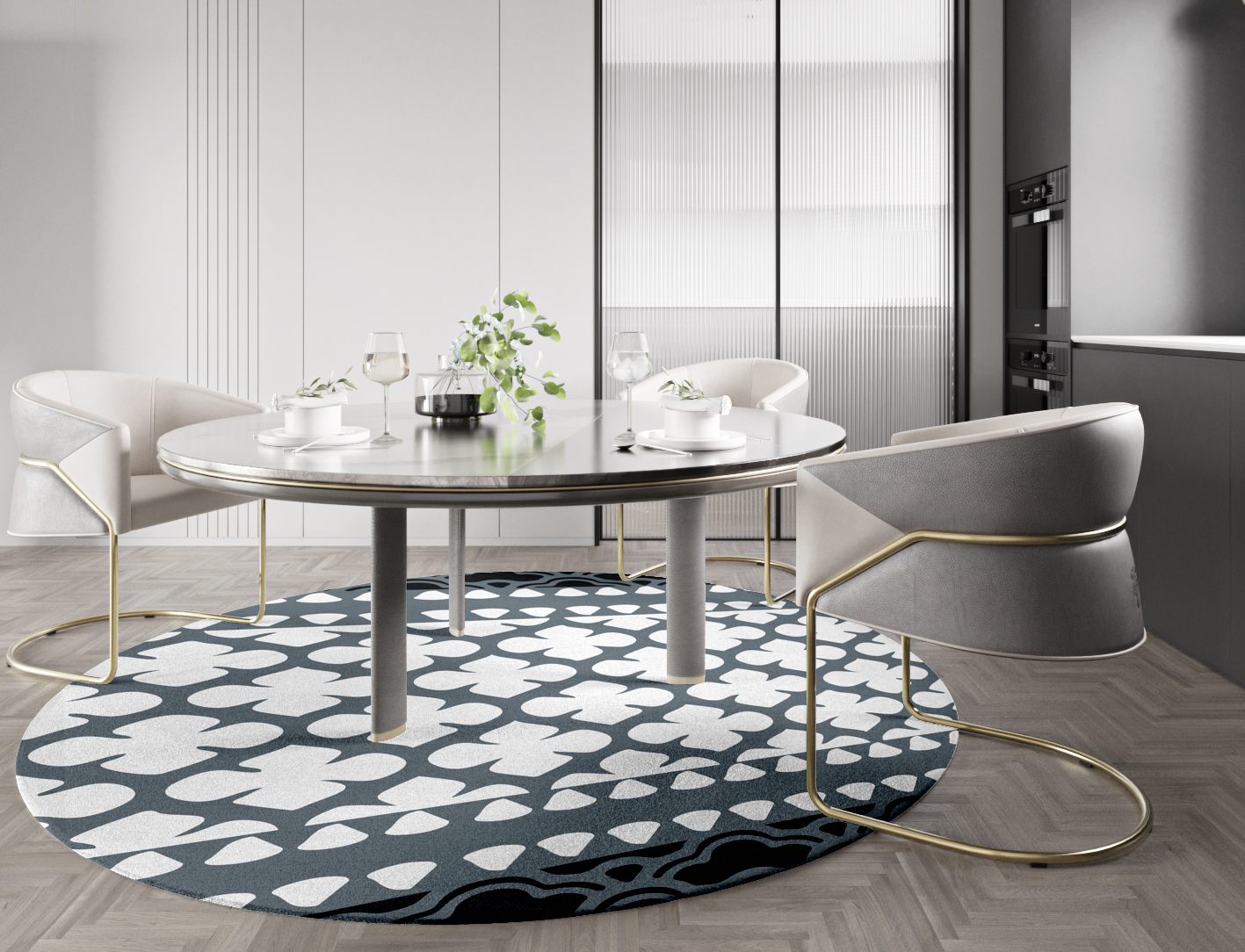 Alhambra Grey Monochrome Round Hand Tufted Pure Wool Custom Rug by Rug Artisan