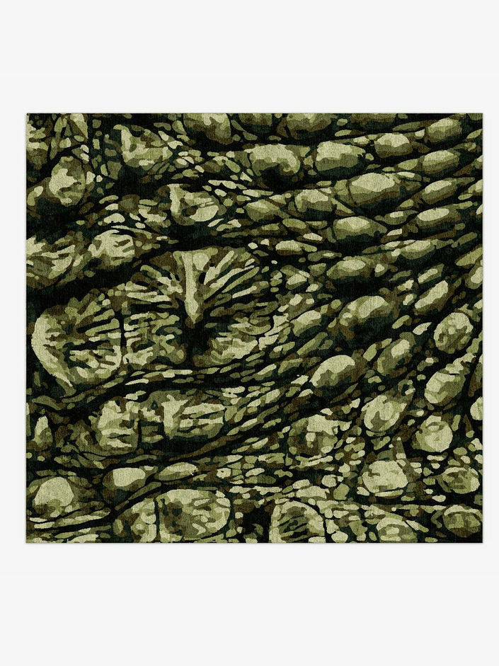 Alligator Animal Prints Square Hand Knotted Bamboo Silk Custom Rug by Rug Artisan