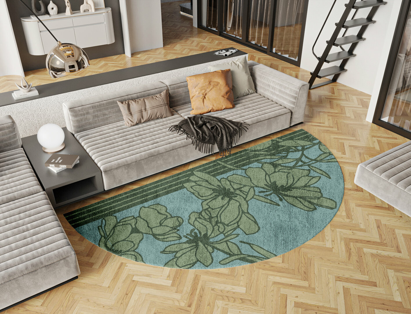 Amaryllis Field of Flowers Halfmoon Hand Knotted Bamboo Silk Custom Rug by Rug Artisan