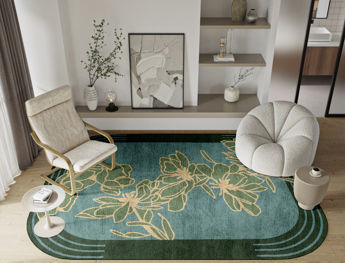 Amaryllis Field of Flowers Oblong Hand Knotted Bamboo Silk Custom Rug by Rug Artisan
