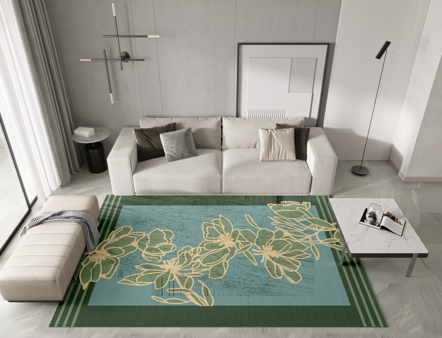 Amaryllis Field of Flowers Rectangle Hand Knotted Bamboo Silk Custom Rug by Rug Artisan