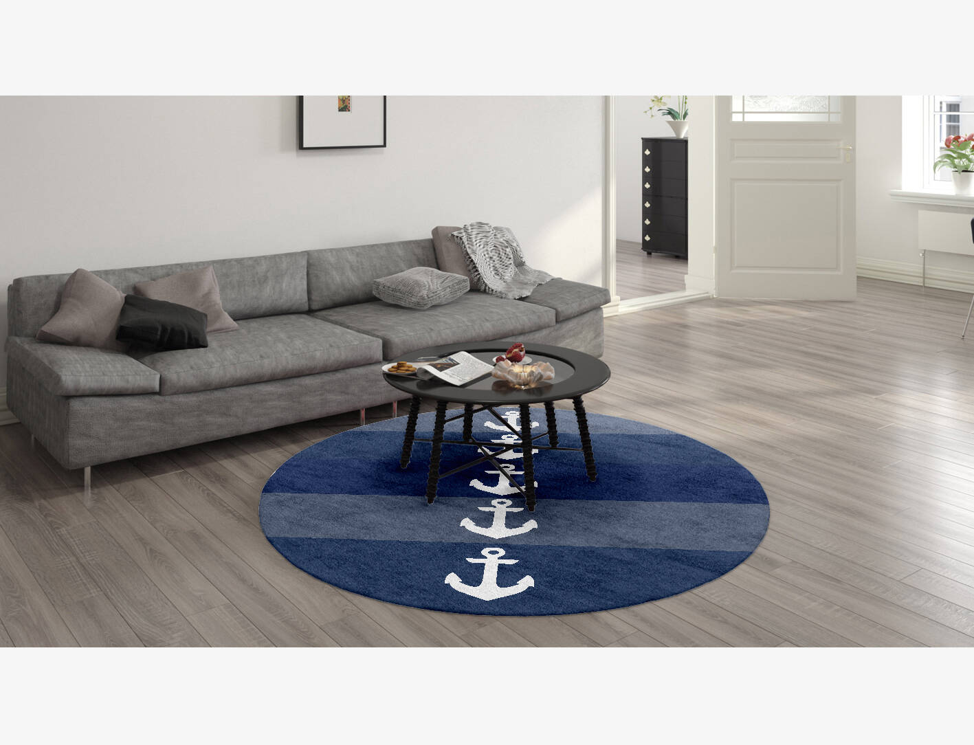 Anchor Kids Round Hand Knotted Bamboo Silk Custom Rug by Rug Artisan