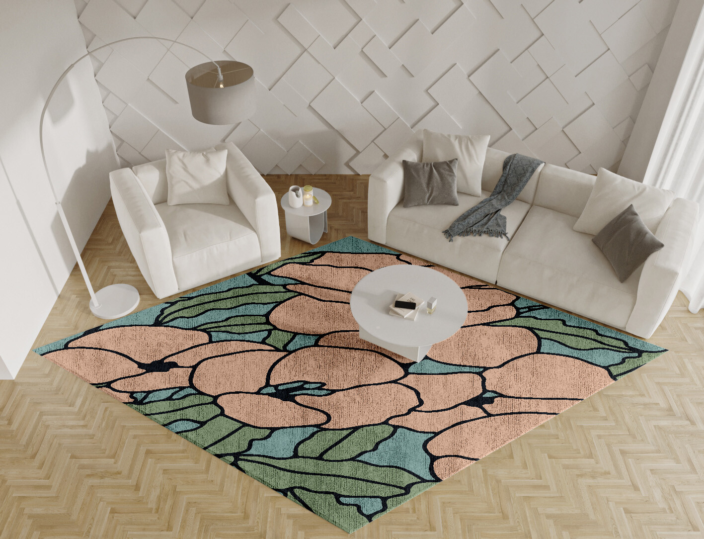 Anemone Field of Flowers Diamond Hand Knotted Bamboo Silk Custom Rug by Rug Artisan