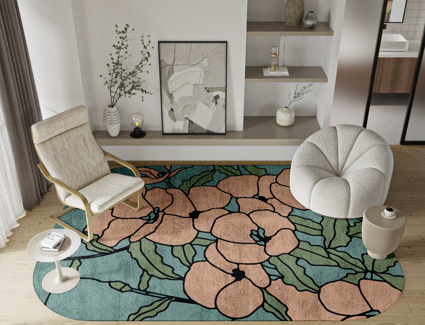 Anemone Field of Flowers Oblong Hand Knotted Bamboo Silk Custom Rug by Rug Artisan