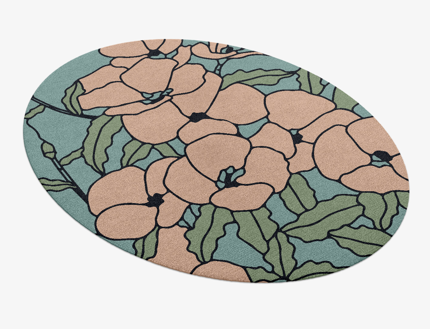 Anemone Field of Flowers Oval Hand Knotted Tibetan Wool Custom Rug by Rug Artisan