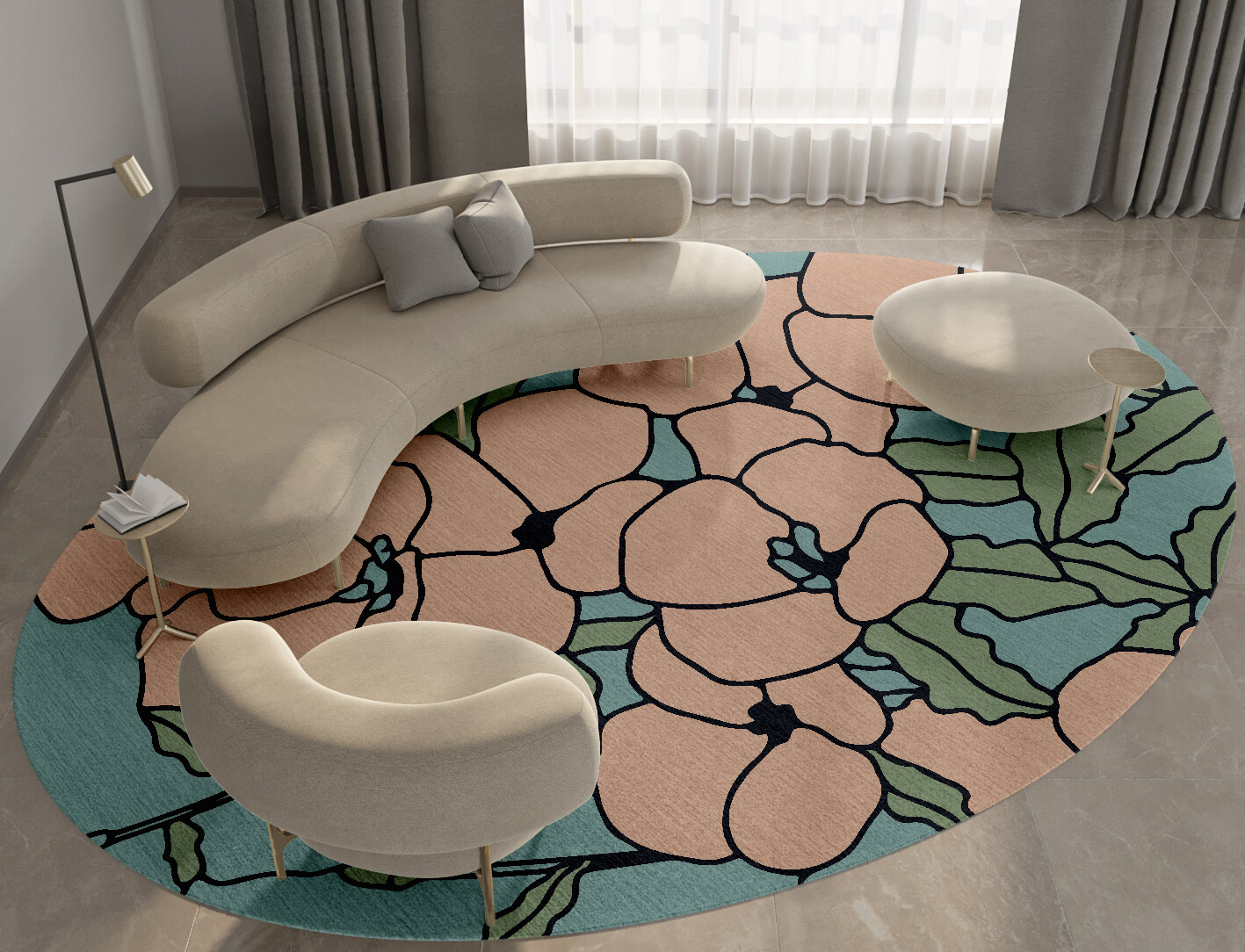 Anemone Field of Flowers Oval Hand Knotted Tibetan Wool Custom Rug by Rug Artisan