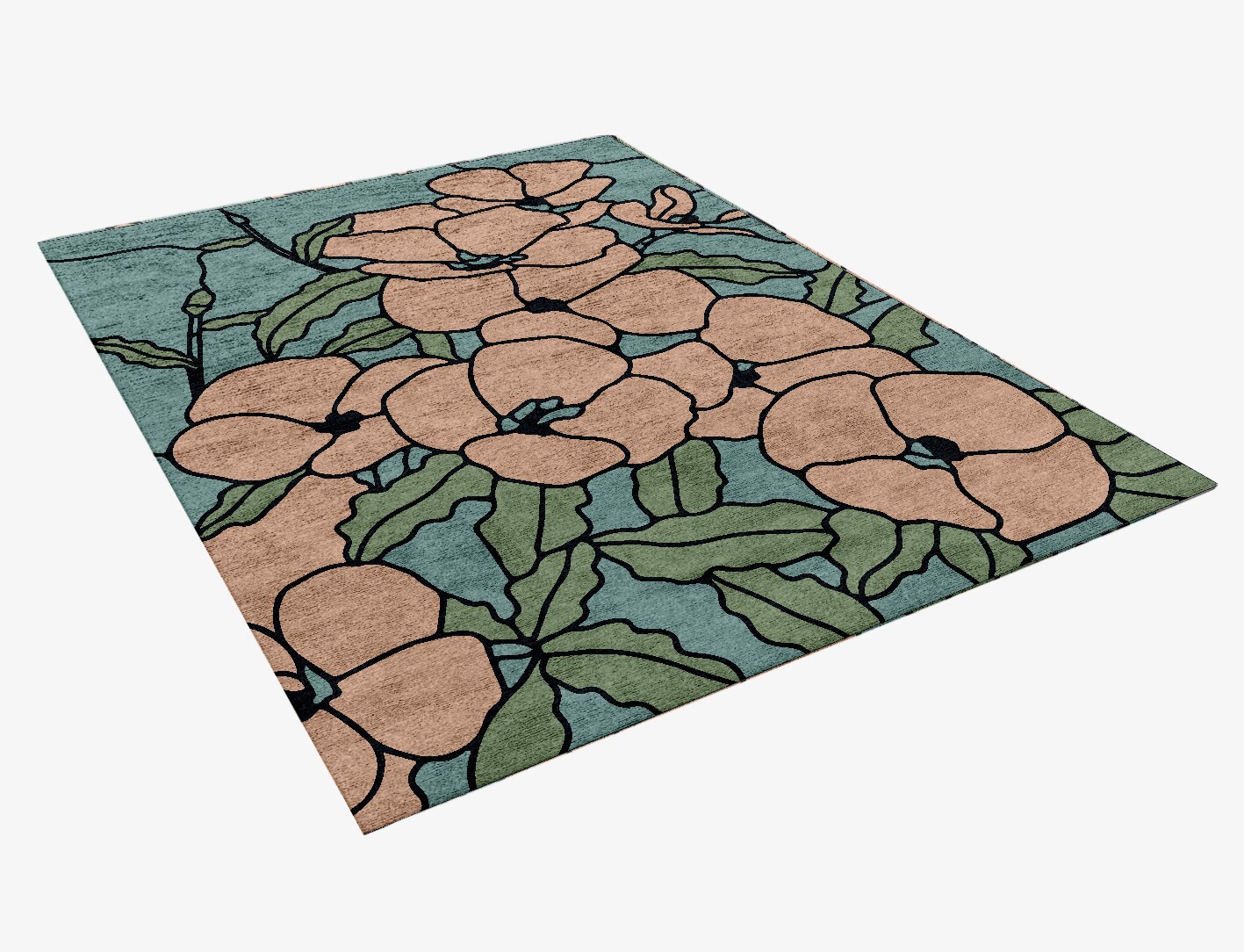 Anemone Field of Flowers Rectangle Hand Knotted Bamboo Silk Custom Rug by Rug Artisan