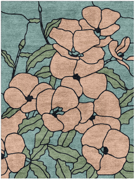 Anemone Field of Flowers Rectangle Hand Knotted Bamboo Silk Custom Rug by Rug Artisan