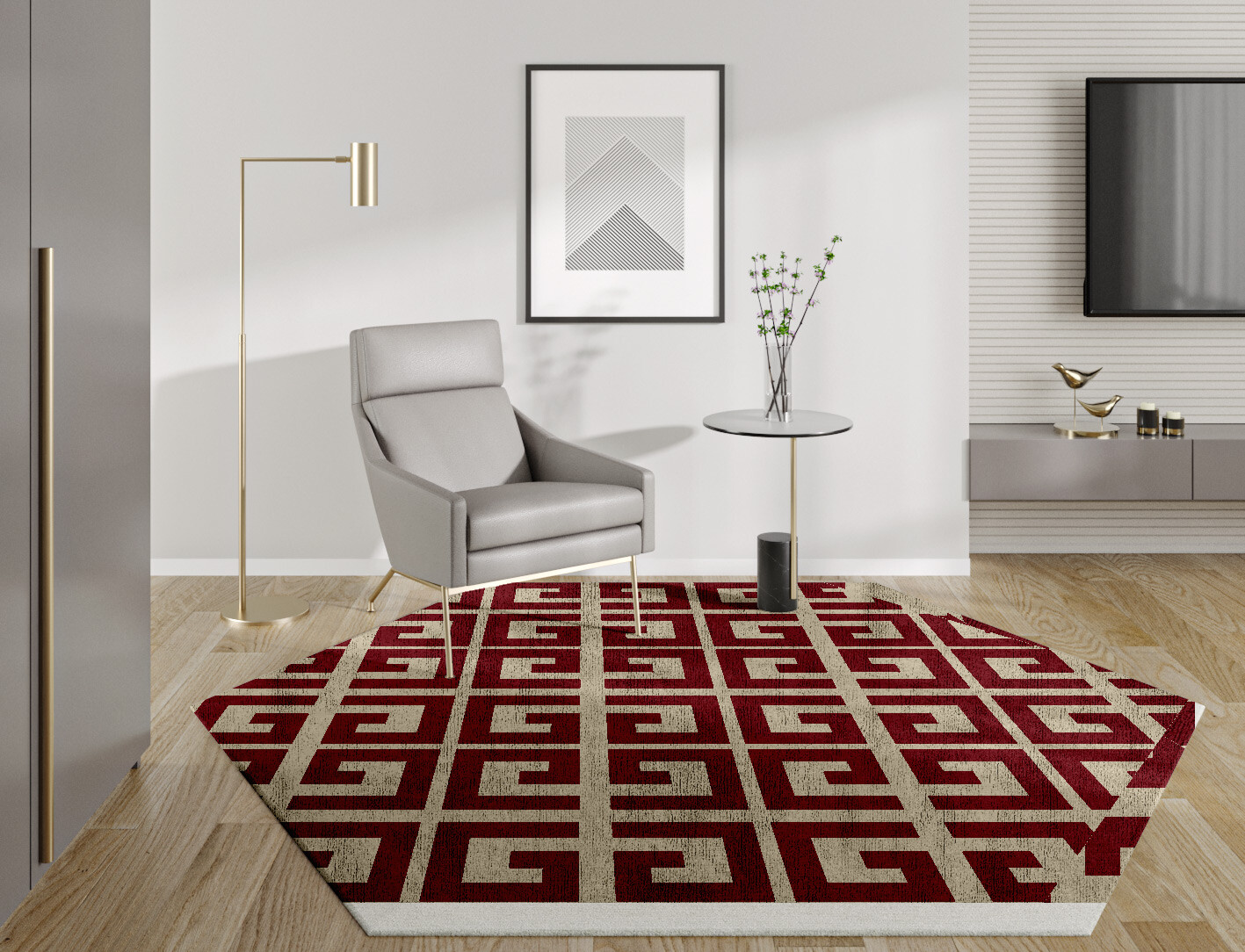 Angus Geometric Hexagon Hand Knotted Bamboo Silk Custom Rug by Rug Artisan