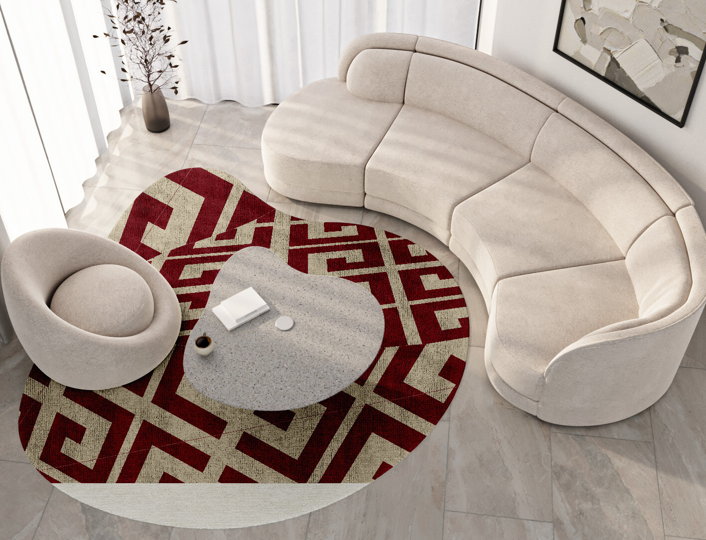 Angus Geometric Splash Hand Knotted Bamboo Silk Custom Rug by Rug Artisan