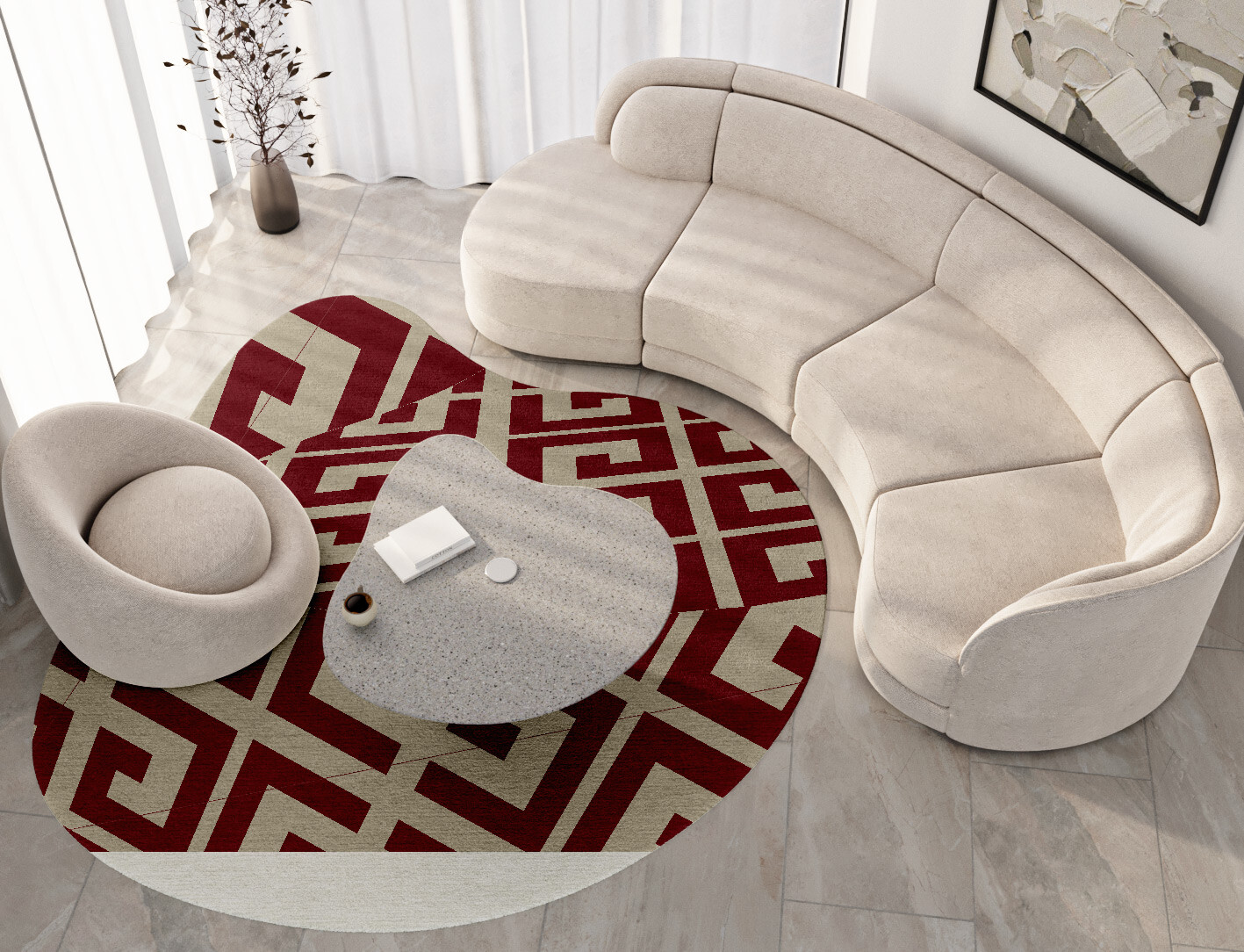 Angus Geometric Splash Hand Knotted Tibetan Wool Custom Rug by Rug Artisan