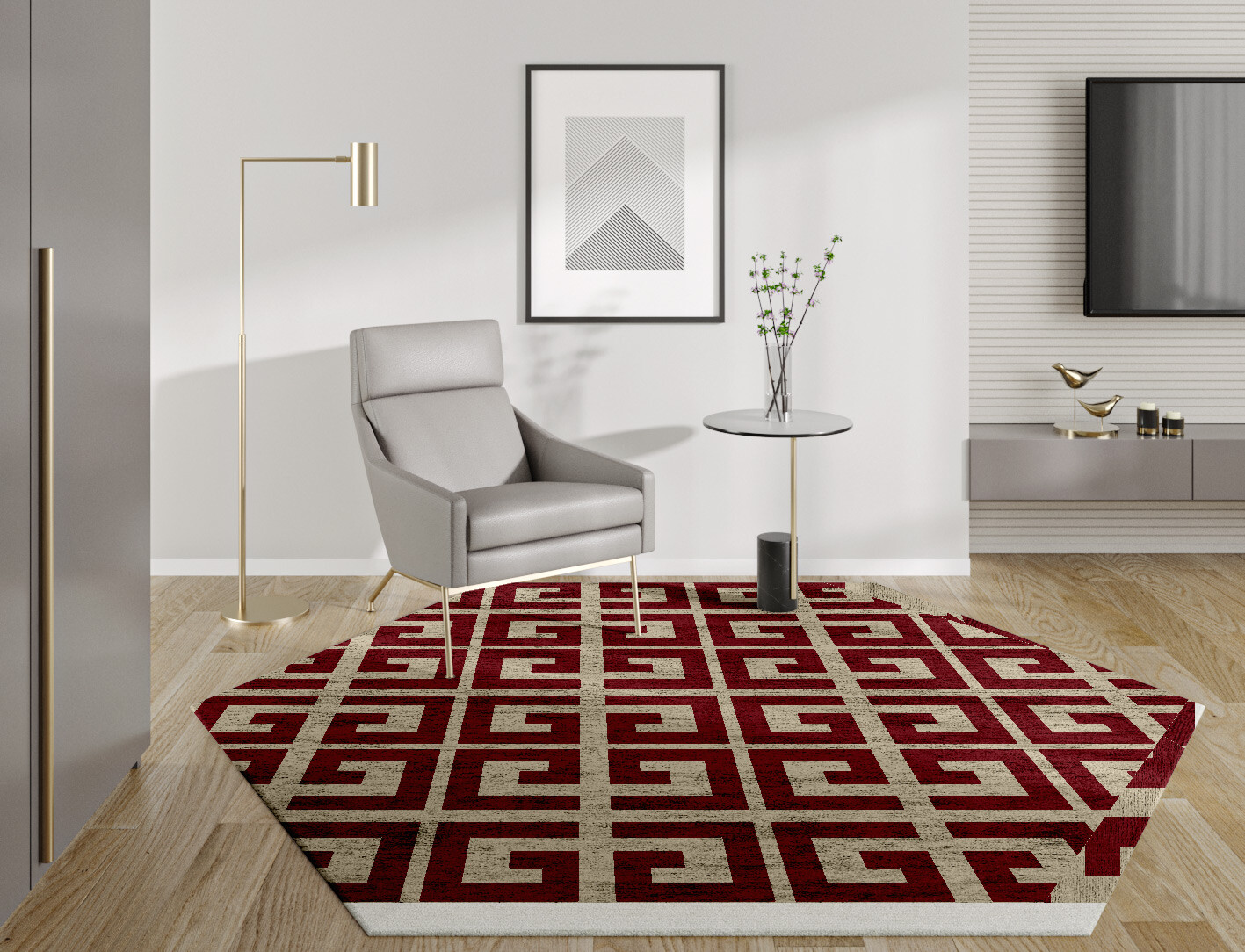 Angus Geometric Hexagon Hand Tufted Bamboo Silk Custom Rug by Rug Artisan