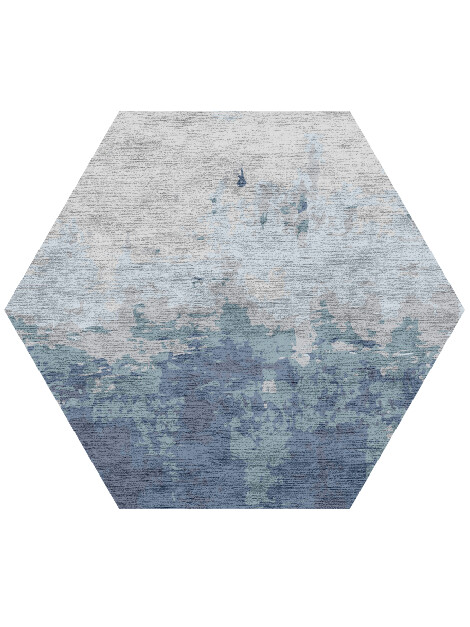 Anomaly Cerulean Hexagon Hand Knotted Bamboo Silk Custom Rug by Rug Artisan