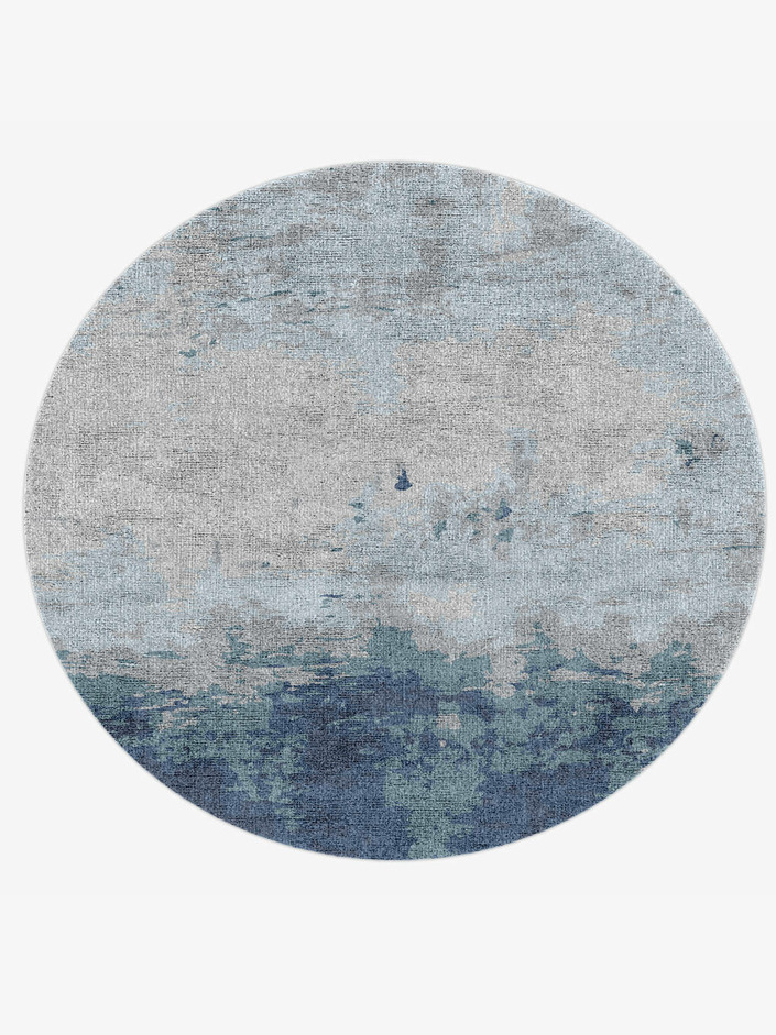 Anomaly Cerulean Round Hand Knotted Bamboo Silk Custom Rug by Rug Artisan