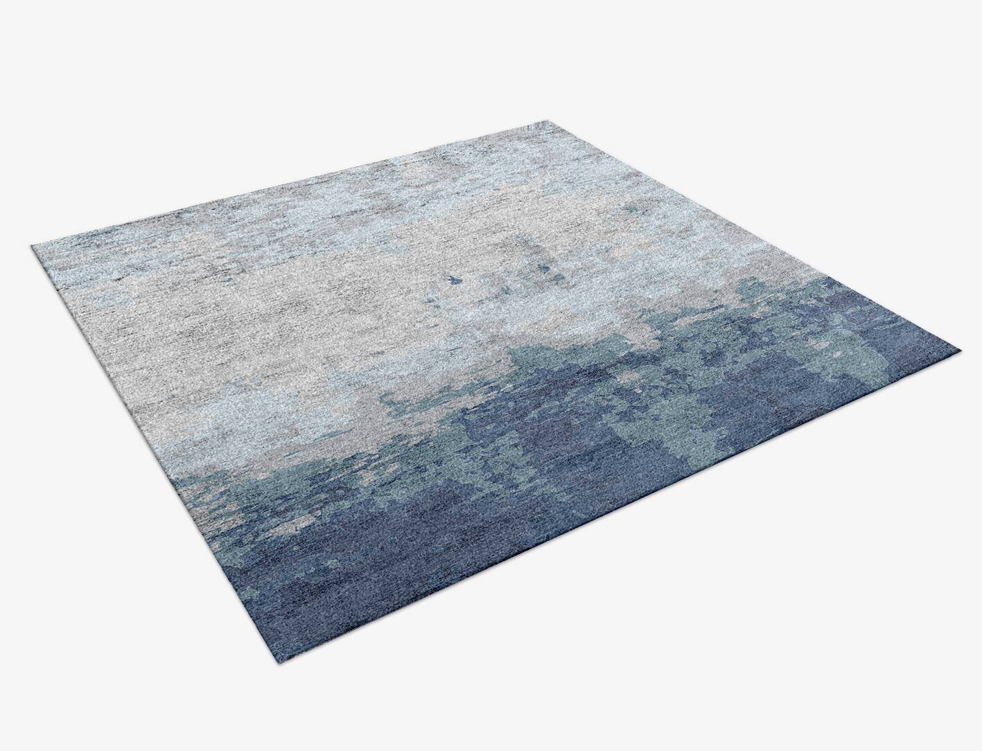 Anomaly Cerulean Square Hand Knotted Bamboo Silk Custom Rug by Rug Artisan