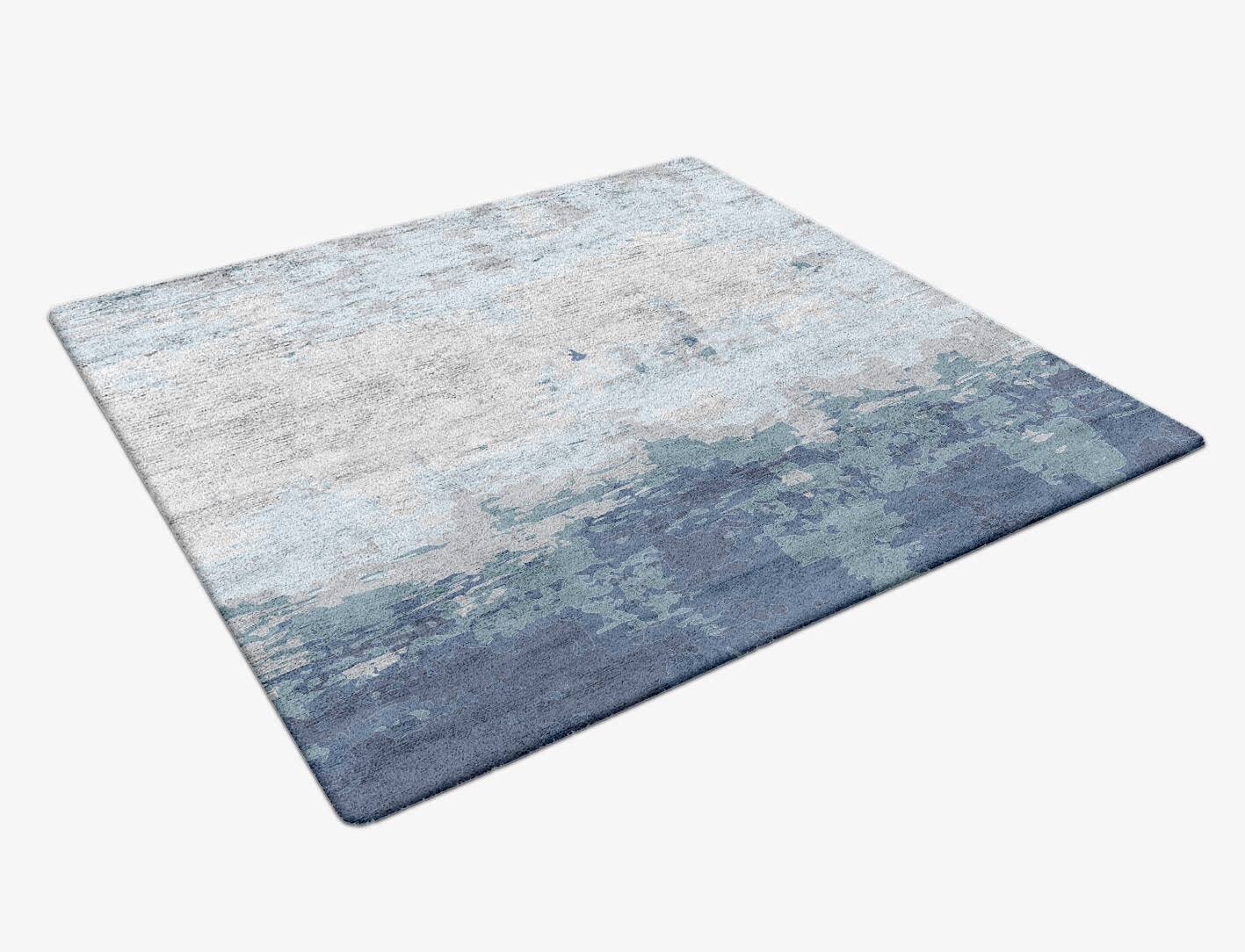 Anomaly Cerulean Square Hand Tufted Bamboo Silk Custom Rug by Rug Artisan