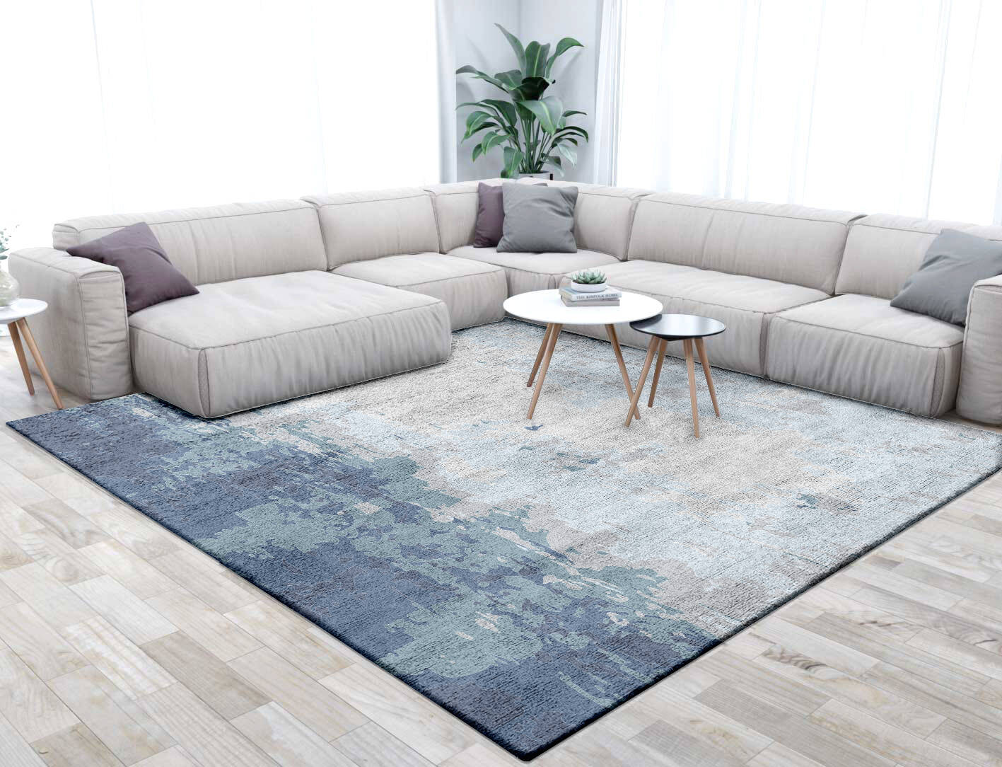 Anomaly Cerulean Square Hand Tufted Bamboo Silk Custom Rug by Rug Artisan