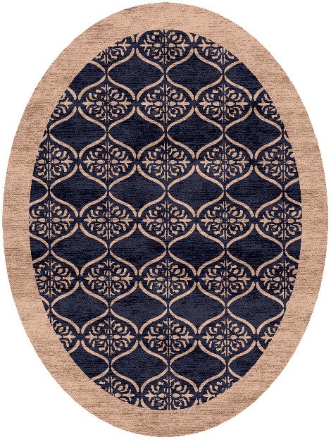 Applique Geometric Oval Hand Knotted Bamboo Silk Custom Rug by Rug Artisan
