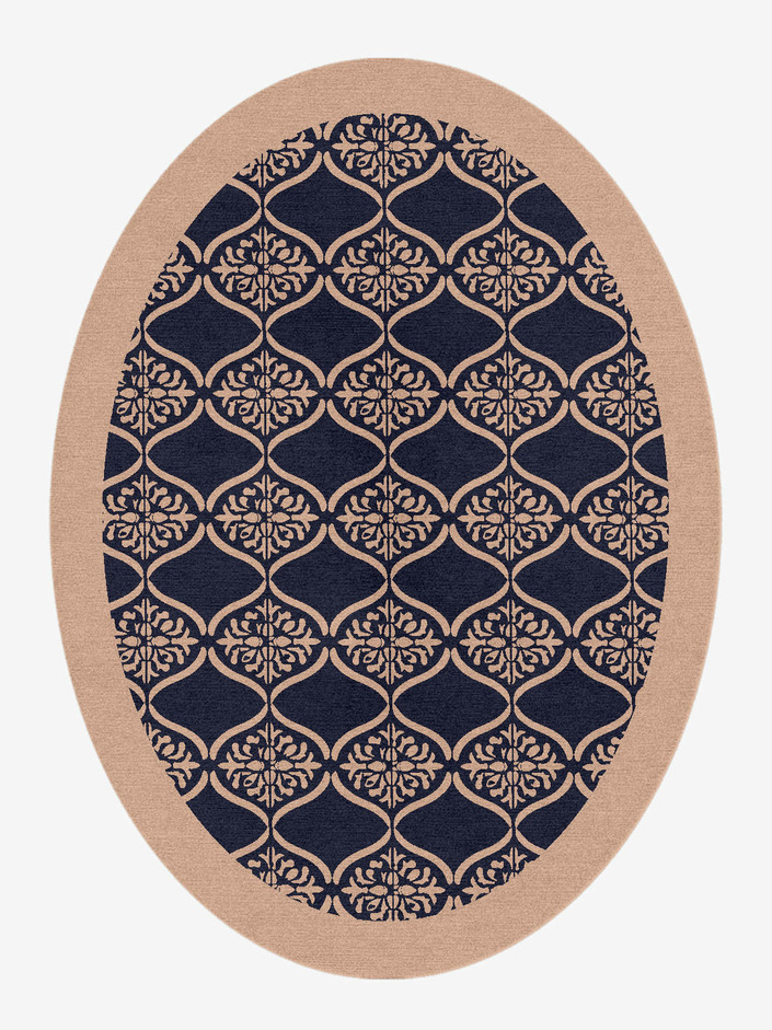 Applique Geometric Oval Hand Knotted Tibetan Wool Custom Rug by Rug Artisan