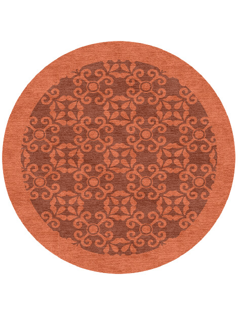 Apricot Geometric Round Hand Knotted Tibetan Wool Custom Rug by Rug Artisan