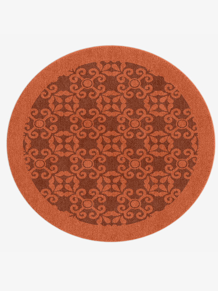 Apricot Geometric Round Hand Knotted Tibetan Wool Custom Rug by Rug Artisan