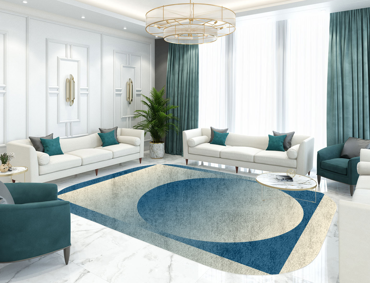 Aqua Ombre Oblong Hand Knotted Bamboo Silk Custom Rug by Rug Artisan