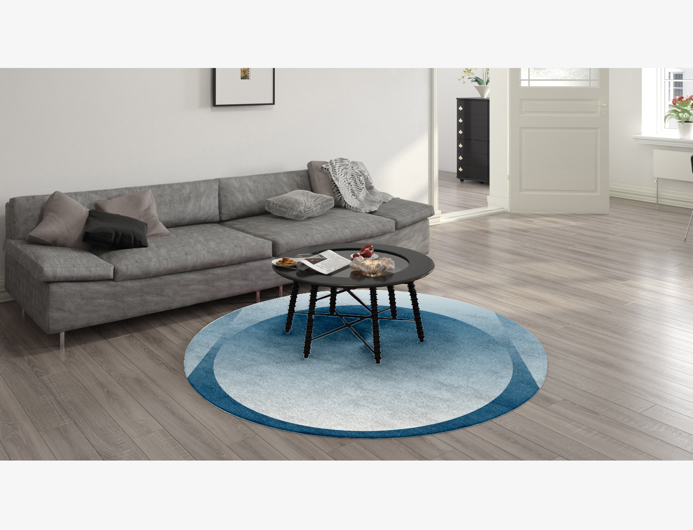 Aqua Ombre Round Hand Knotted Bamboo Silk Custom Rug by Rug Artisan