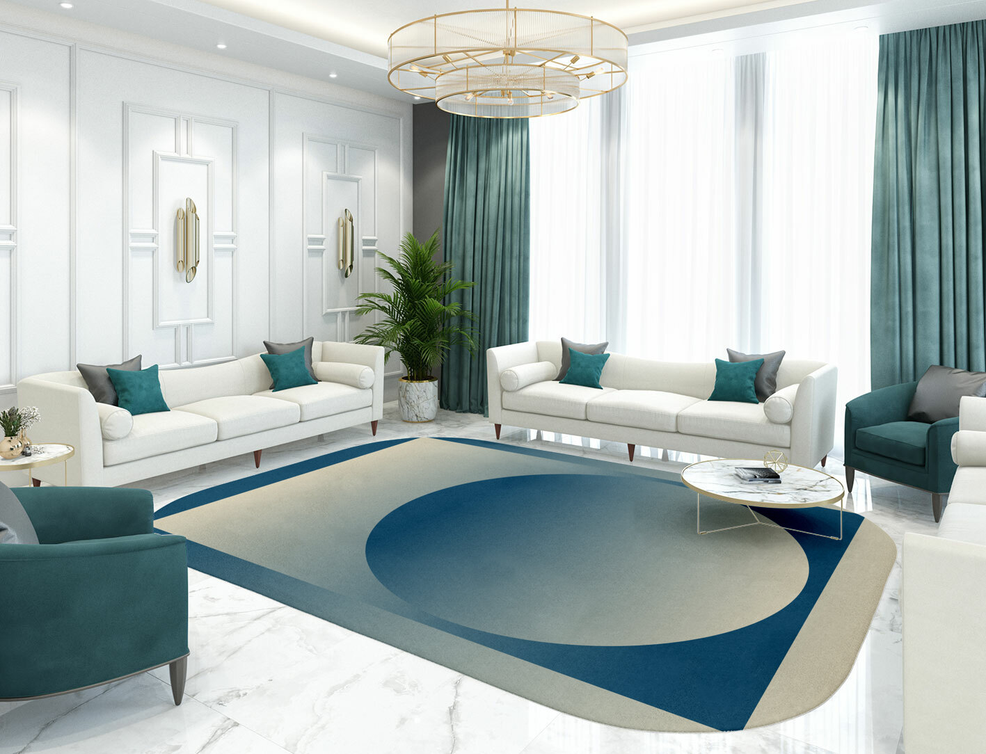 Aqua Ombre Oblong Hand Tufted Pure Wool Custom Rug by Rug Artisan