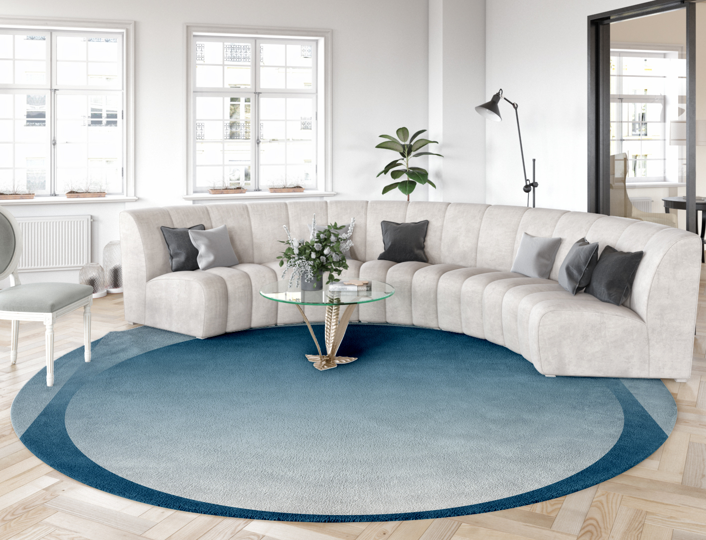 Aqua Ombre Round Hand Tufted Pure Wool Custom Rug by Rug Artisan