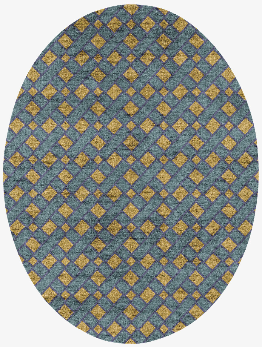 Argyle Geometric Oval Flatweave Bamboo Silk Custom Rug by Rug Artisan