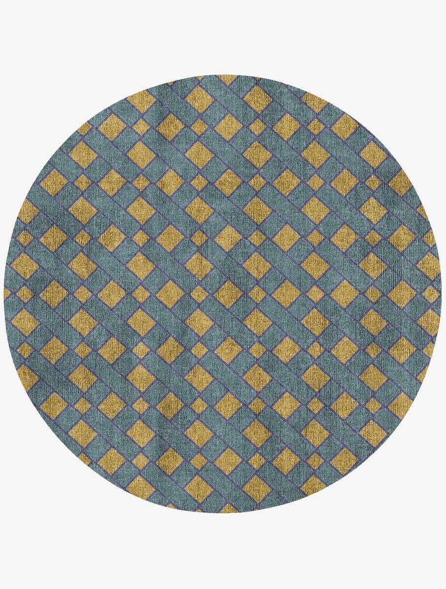 Argyle Geometric Round Flatweave Bamboo Silk Custom Rug by Rug Artisan