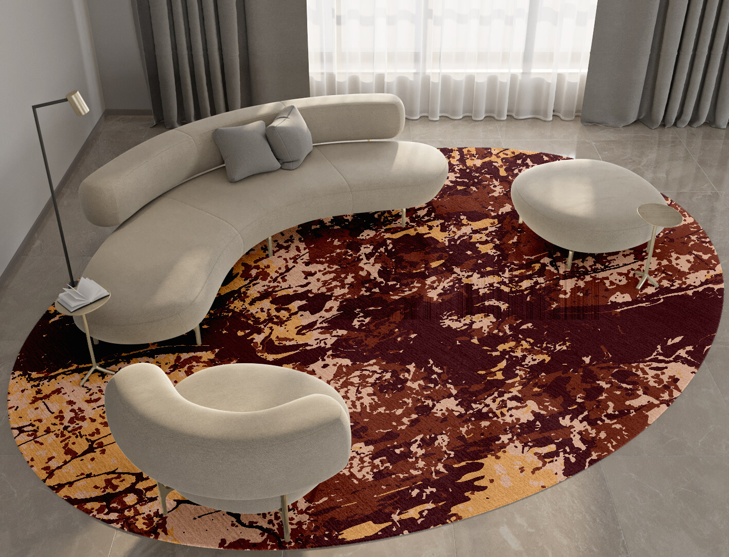 Arid Surface Art Oval Hand Knotted Bamboo Silk Custom Rug by Rug Artisan