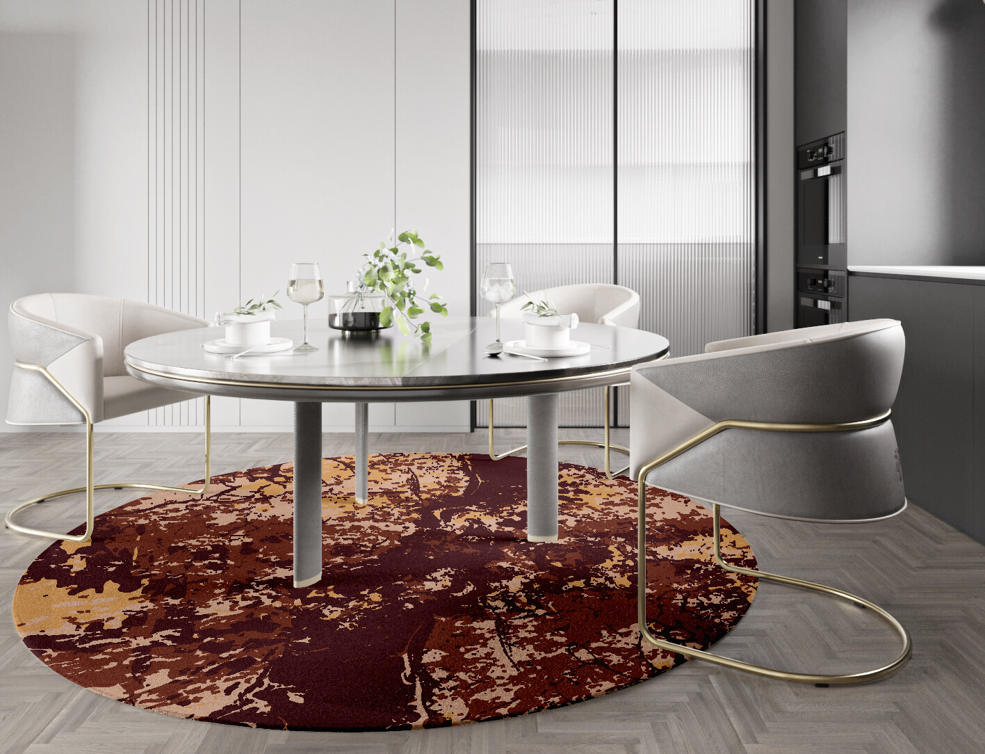Arid Surface Art Round Hand Knotted Tibetan Wool Custom Rug by Rug Artisan