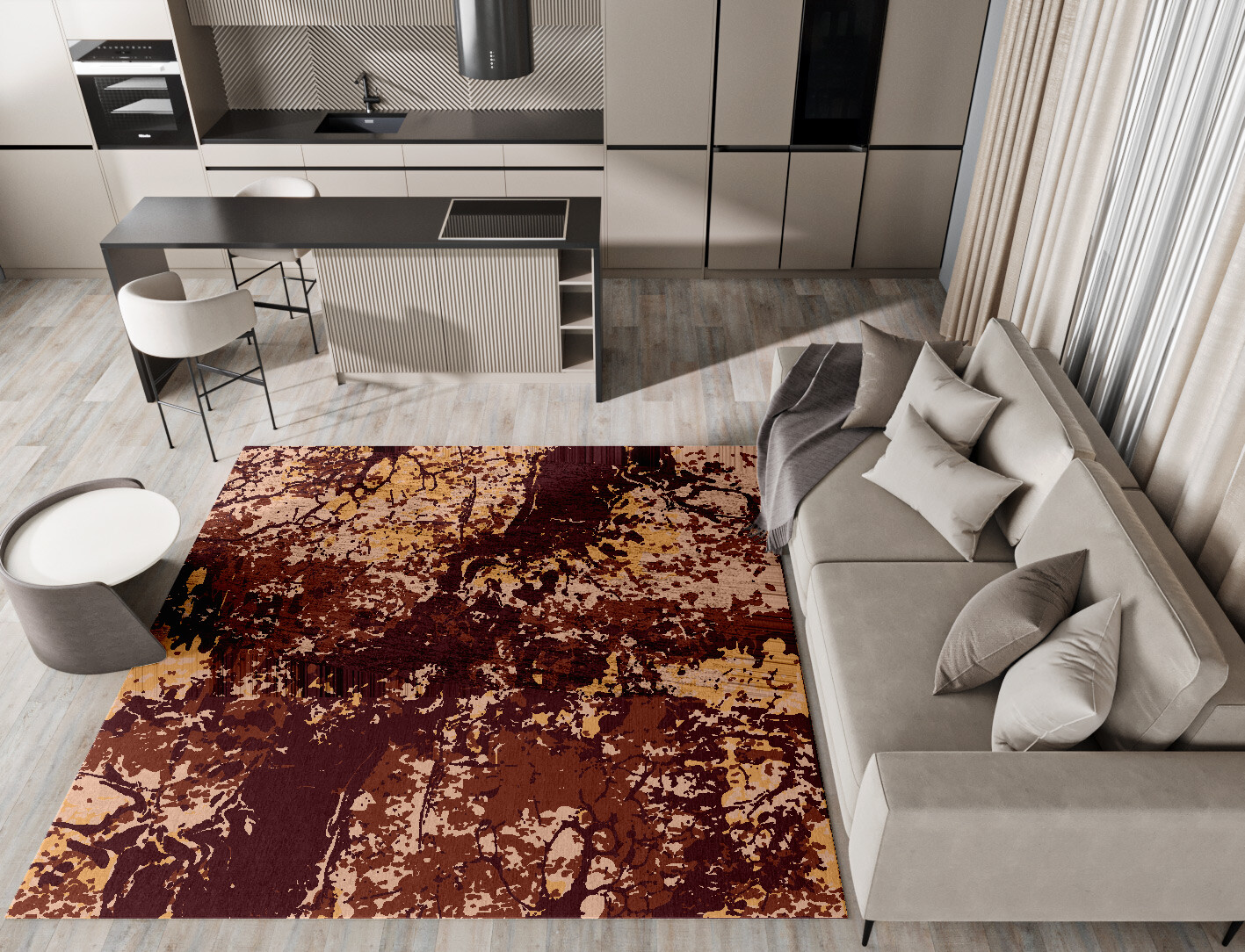 Arid Surface Art Square Hand Knotted Bamboo Silk Custom Rug by Rug Artisan