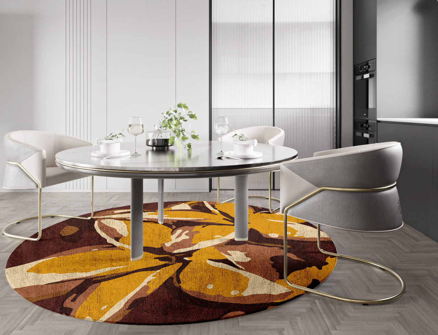 Aristate Floral Round Hand Knotted Bamboo Silk Custom Rug by Rug Artisan