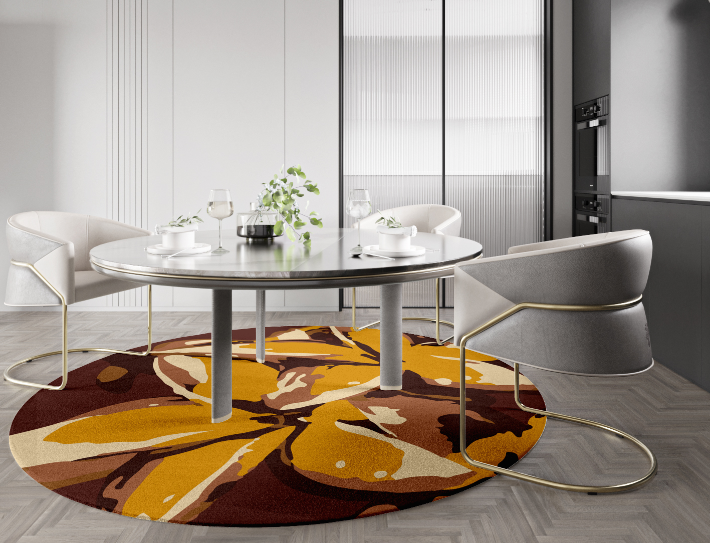 Aristate Floral Round Hand Knotted Tibetan Wool Custom Rug by Rug Artisan