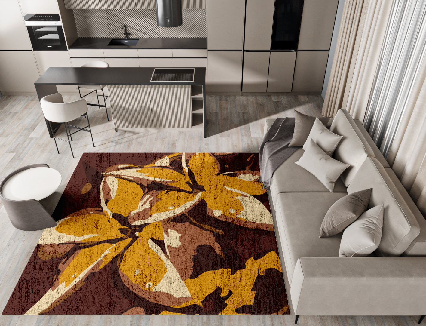 Aristate Floral Square Hand Knotted Bamboo Silk Custom Rug by Rug Artisan