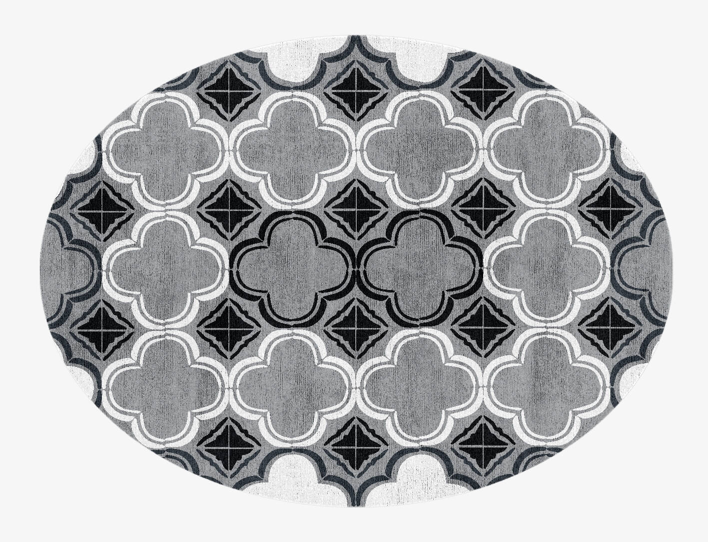 Ash Tiles Monochrome Oval Hand Knotted Bamboo Silk Custom Rug by Rug Artisan