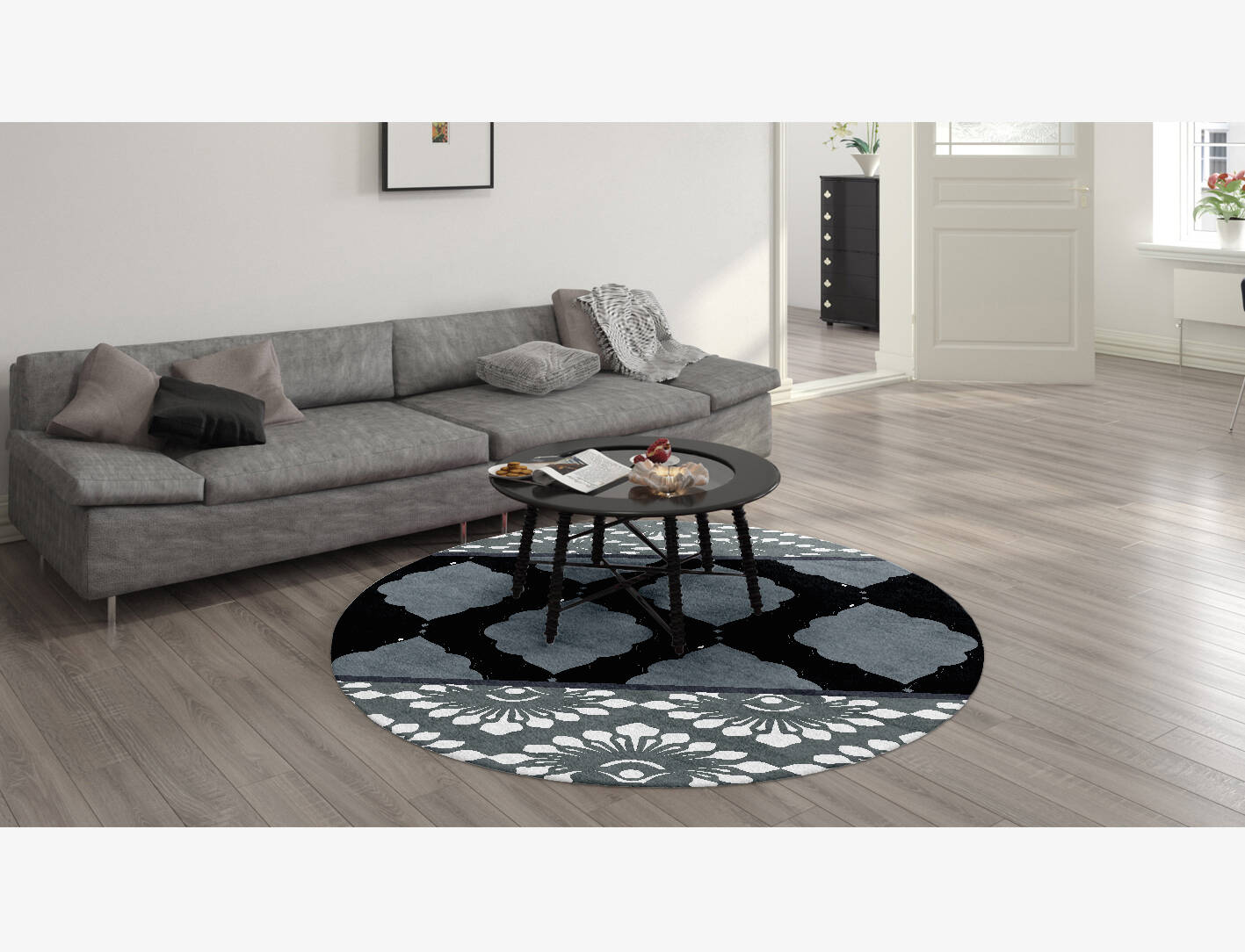 Ash Trope Monochrome Round Hand Knotted Bamboo Silk Custom Rug by Rug Artisan