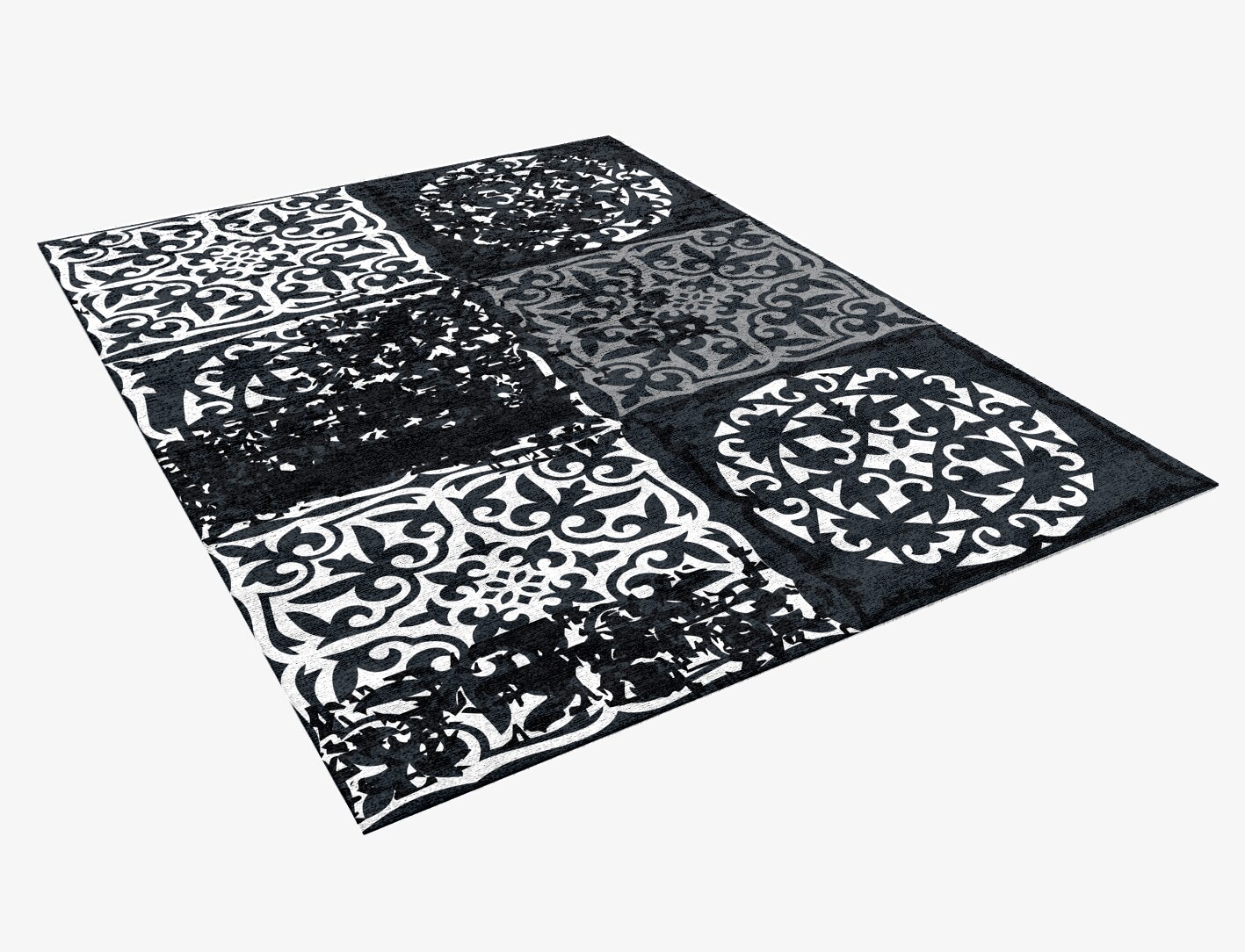 Ashen Matrice Monochrome Rectangle Hand Knotted Bamboo Silk Custom Rug by Rug Artisan