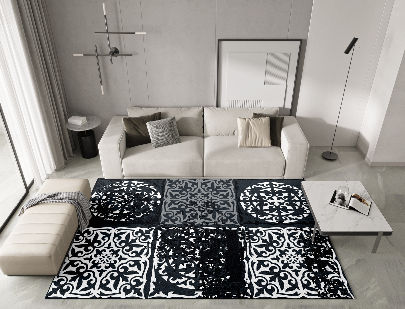 Ashen Matrice Monochrome Rectangle Hand Knotted Tibetan Wool Custom Rug by Rug Artisan