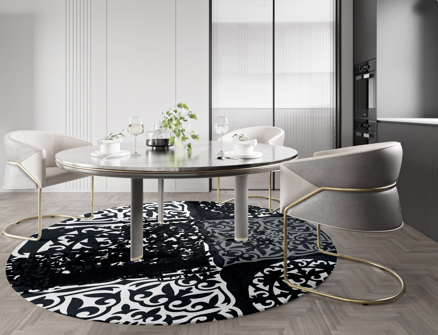 Ashen Matrice Monochrome Round Hand Tufted Pure Wool Custom Rug by Rug Artisan
