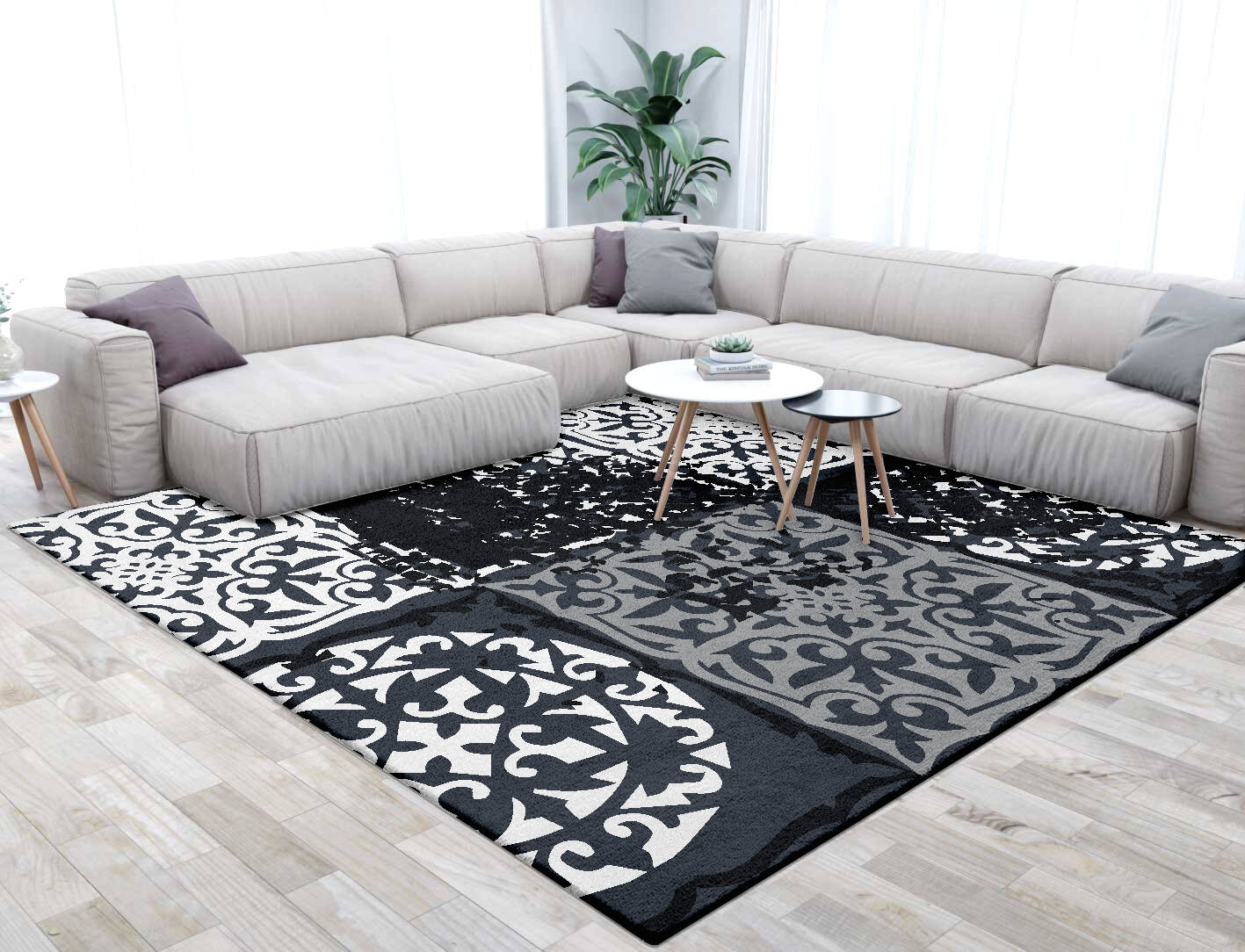 Ashen Matrice Monochrome Square Hand Tufted Pure Wool Custom Rug by Rug Artisan